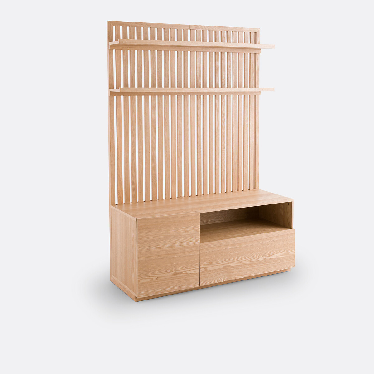Meuble TV Hifi en frêne massif et plaqué, THEONIE naturel, LA REDOUTE INTERIEURS
