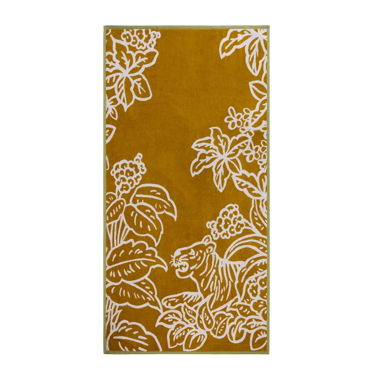 Drap De Plage en Toucher velours motif jungle TIGRIS jaune et ivoire, MADURA
