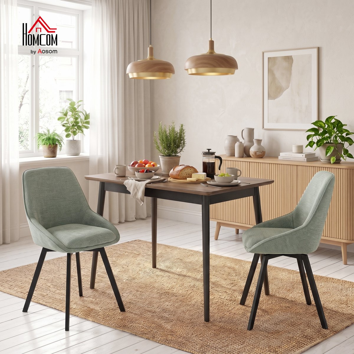 Chaise de salle à manger Tissu chenille (100 vert clair, HOMCOM