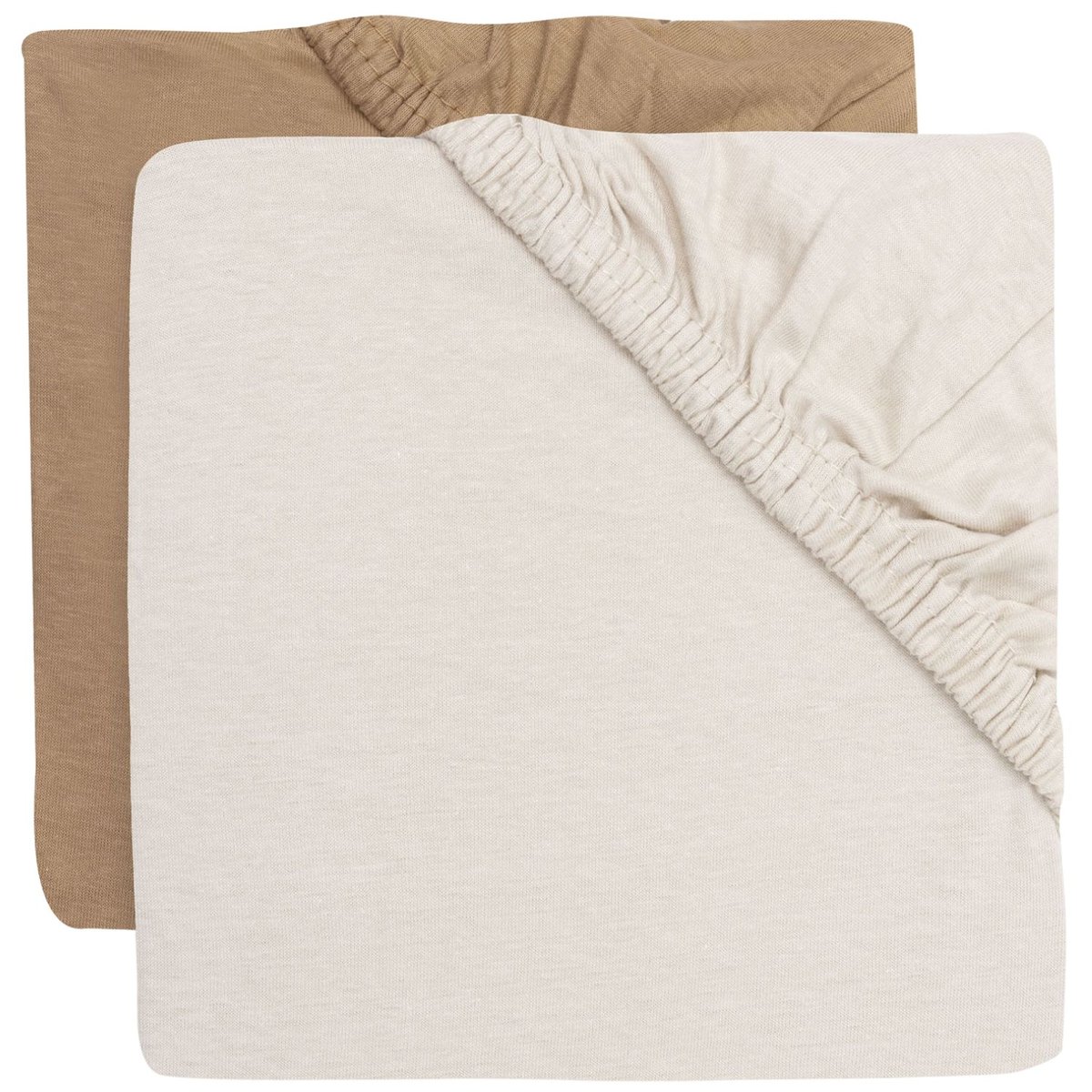Lot de 2 draps housses en jersey marron, écru, JOLLEIN
