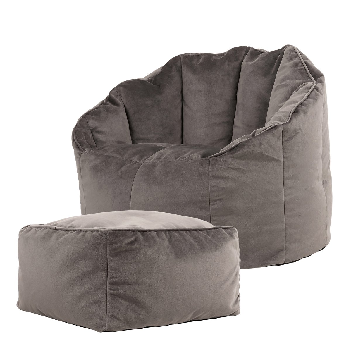 Pouf fauteuil et son repose-pied velours - SIRENA gris anthracite, ICON