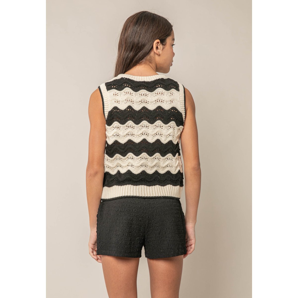 Pull sans manches fille en maille crochetée BARRYA black, DEELUXE