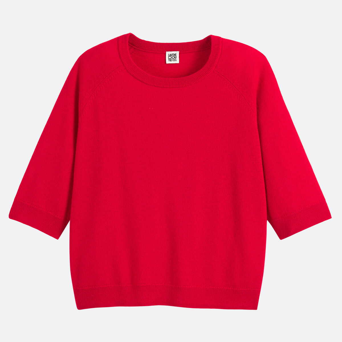 Maglione girocollo 100% lana, maniche corte rosso, LA REDOUTE COLLECTIONS