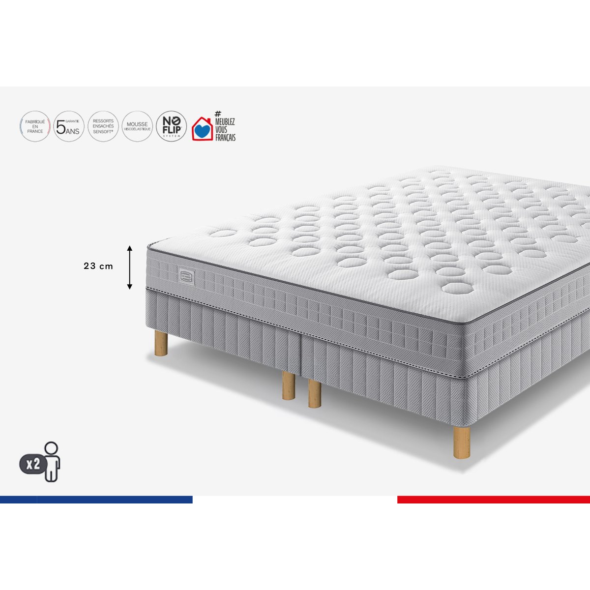 Ens INITIAL 140x190 matelas H23 ressort ensachés, ferme, sommier blanc, SIMMONS