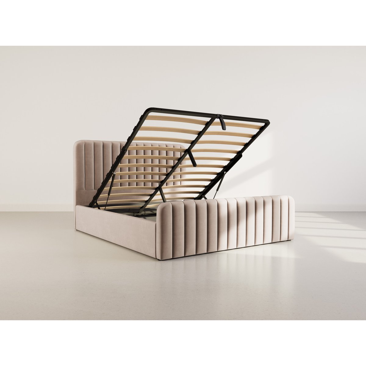 Lit coffre 160x200 cm en velours, ALICE taupe, BEST MOBILIER