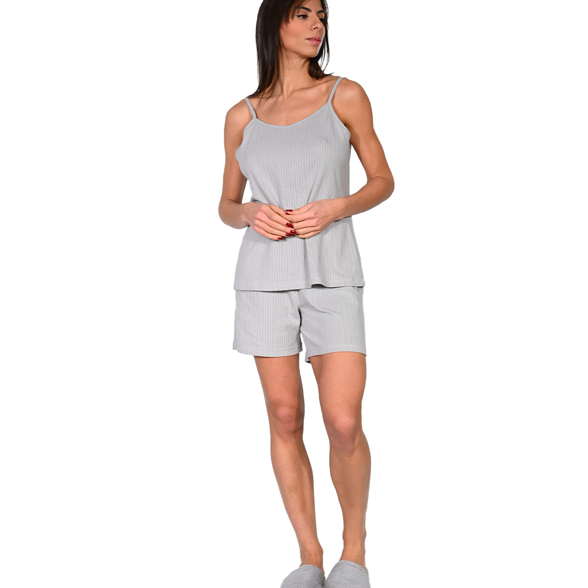 Pyjama femme short en maille coton NINA gris cendré, SENSEI MAISON