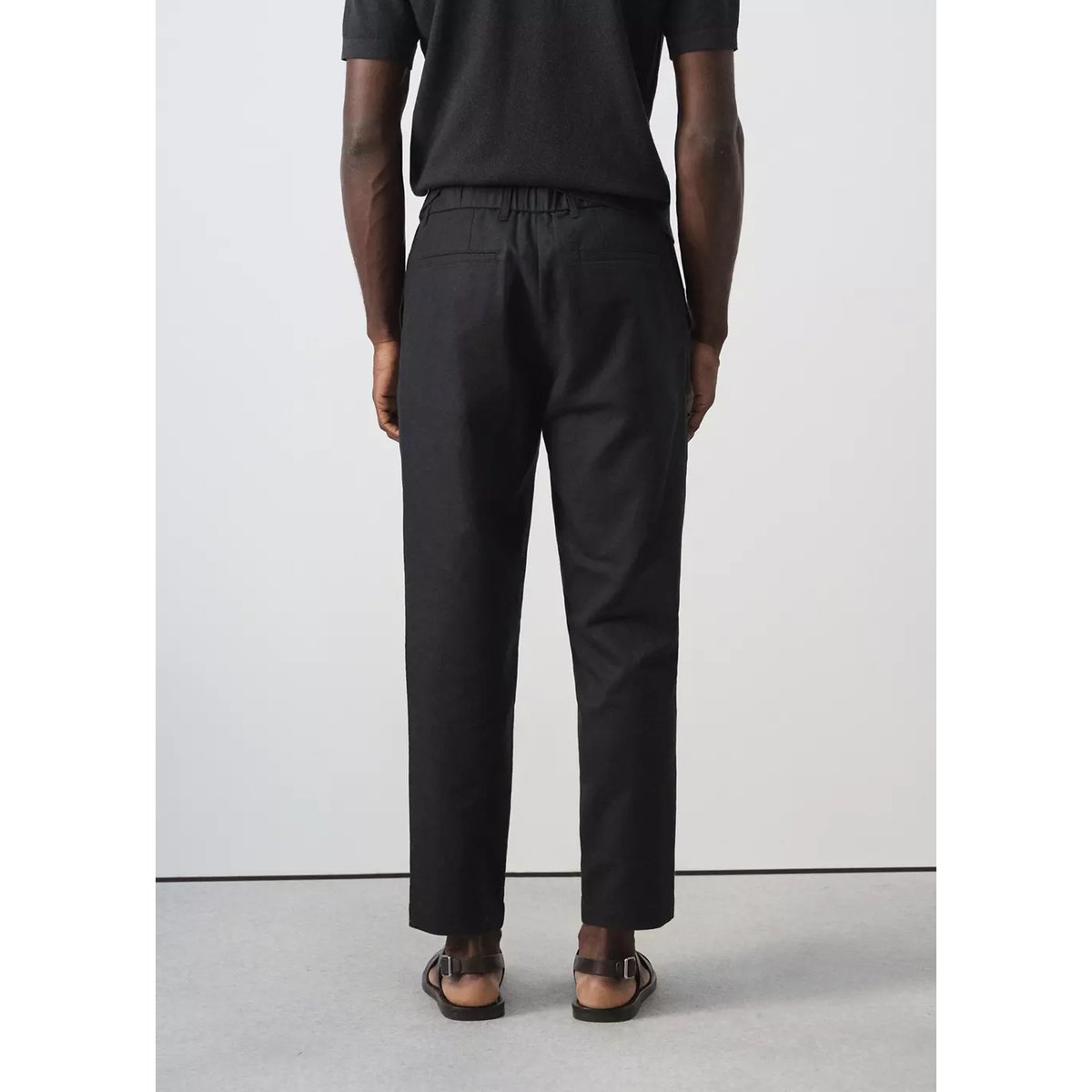 Pantalon slim fit cropped en lin et coton noir, MANGO MAN
