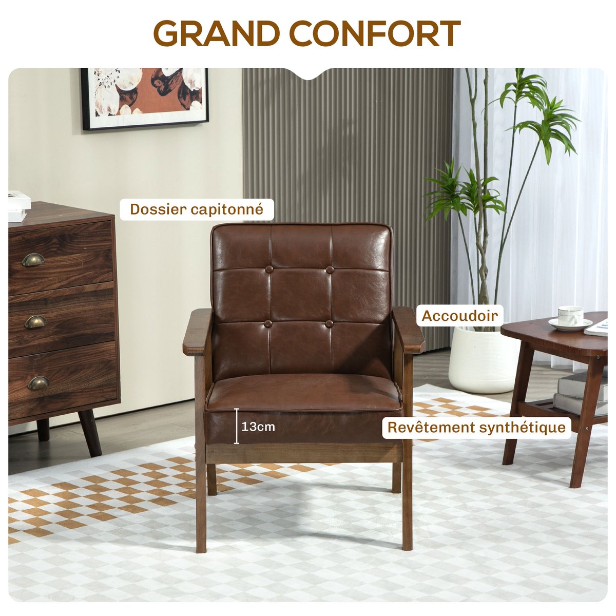 Accent Chair PU Marron marron, HOMCOM