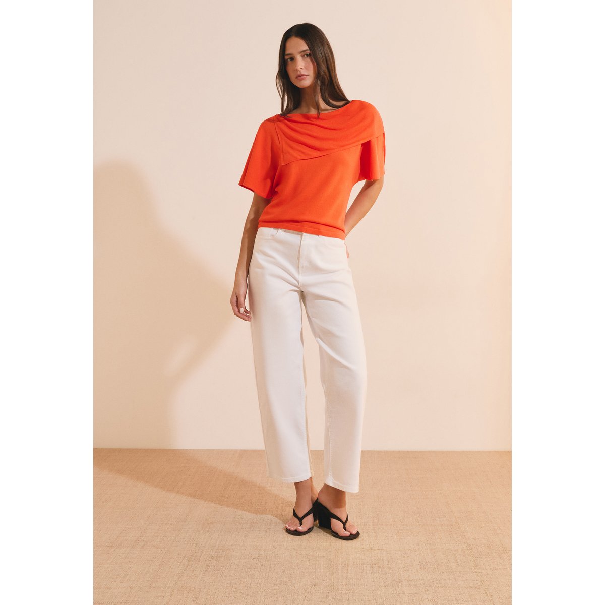 T-shirt manches courtes drapé SIMONA PULL orange, ETAM