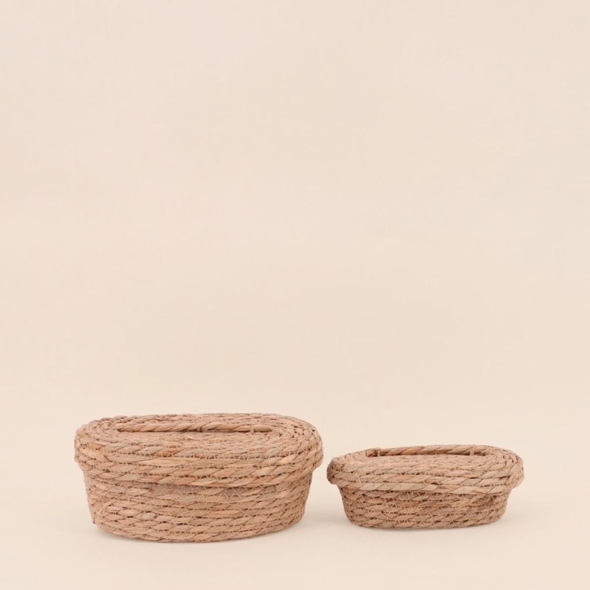 Lot de 2 paniers naturels ovales à couvercle naturel, ORNAMI
