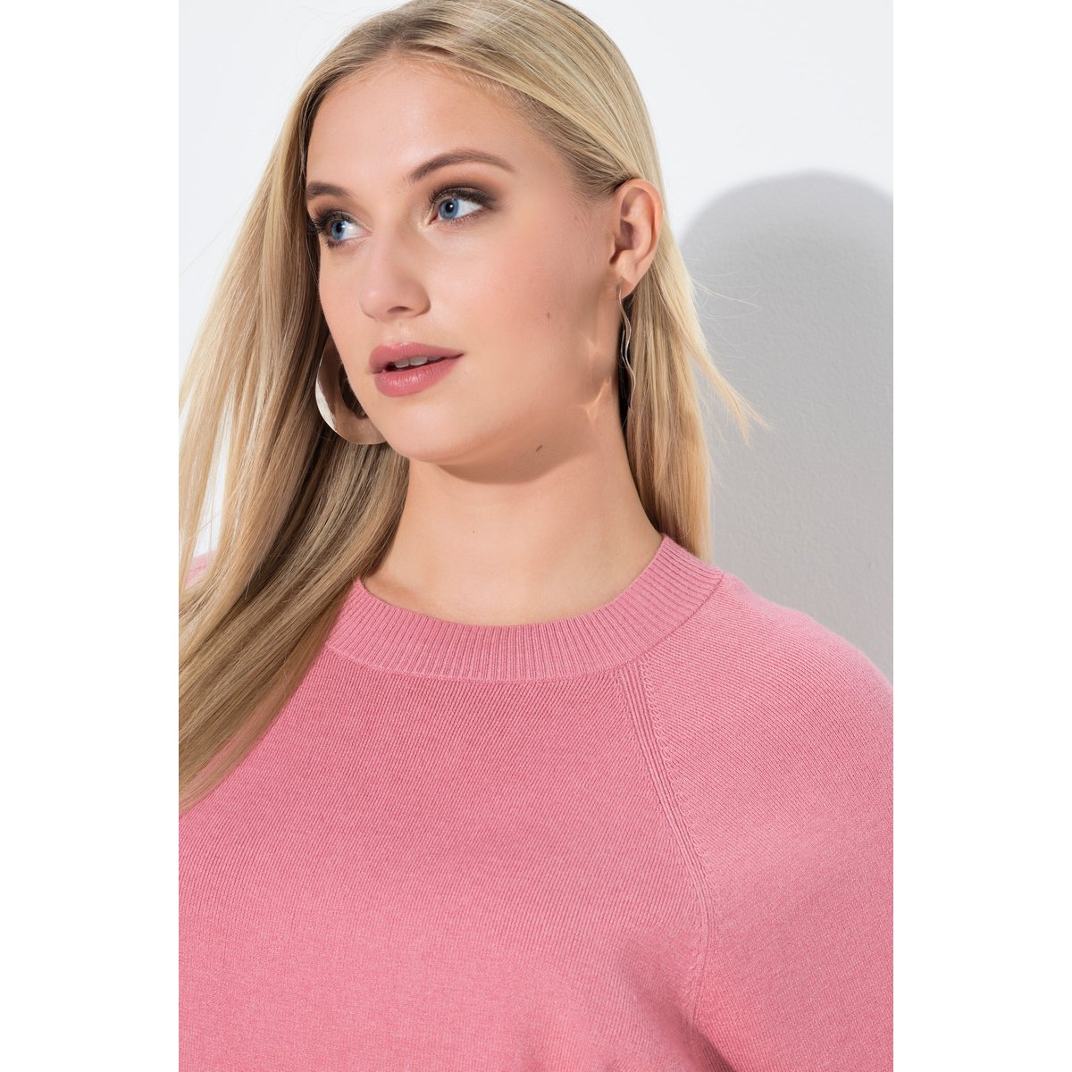 Pull court à col rond et manches 3/4 rose, ULLA POPKEN