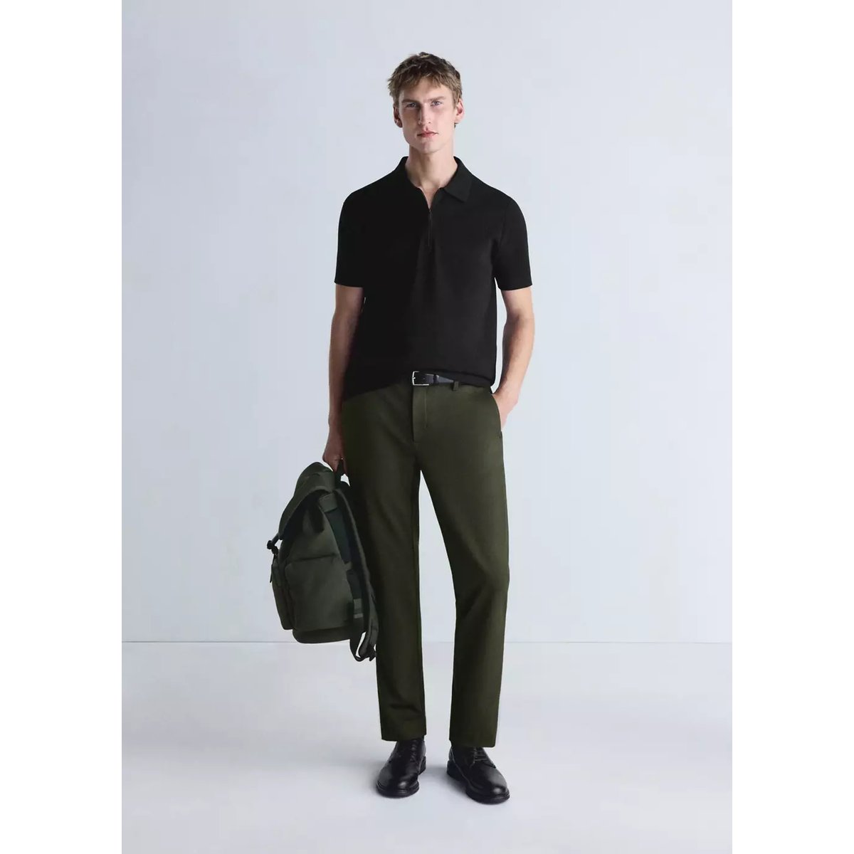 Sweat confort extensible à zip noir, MANGO MAN