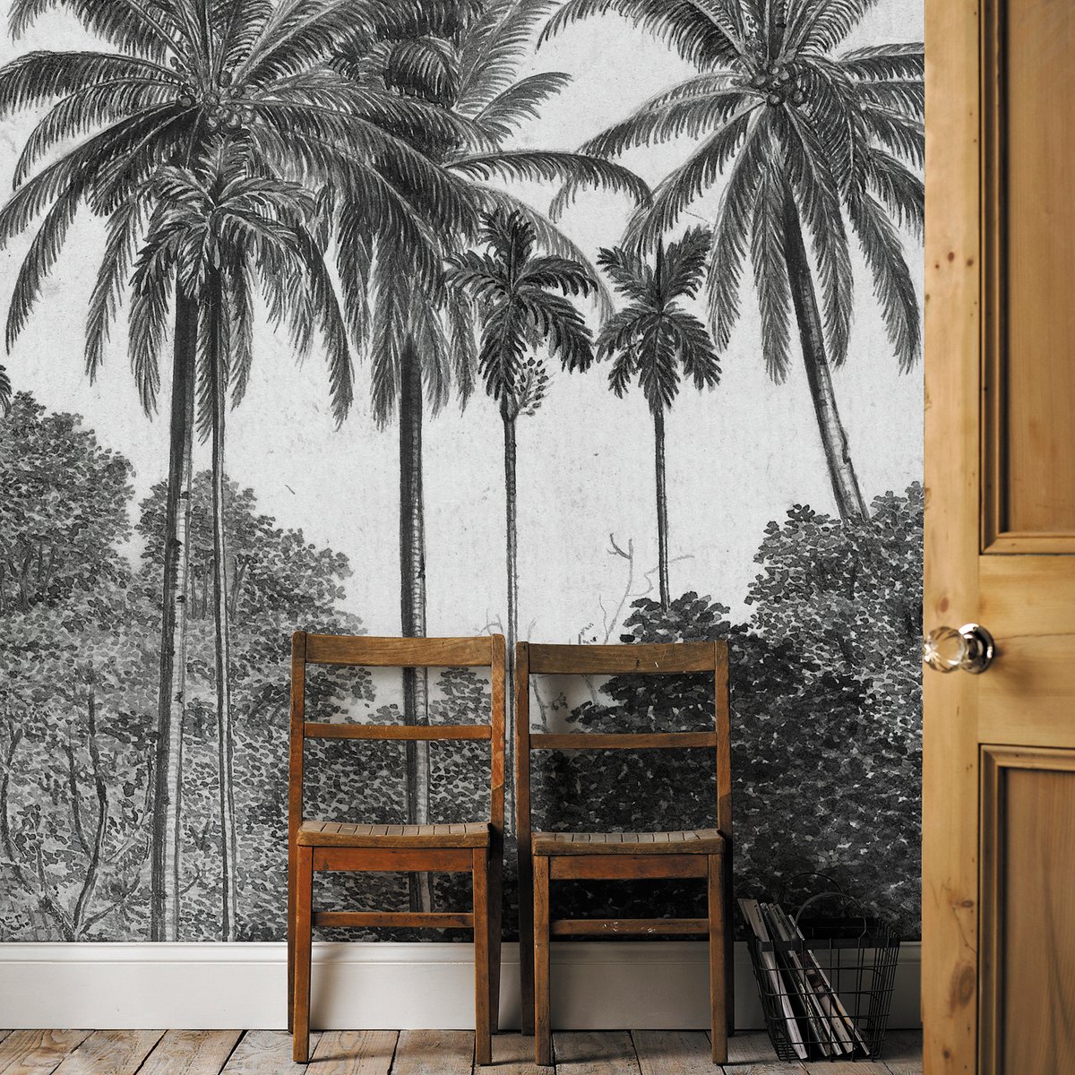Papier peint panoramique Palmiers gris noir, ART FOR THE HOME