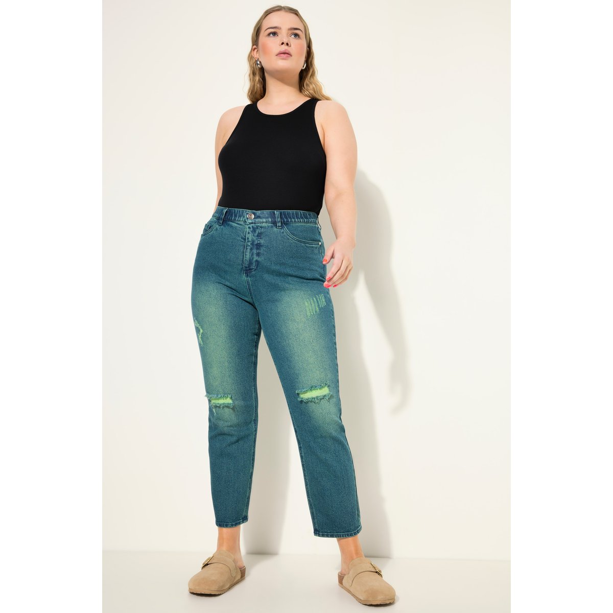 Jean mom à jambes larges et 5 poches bleu jean, STUDIO UNTOLD
