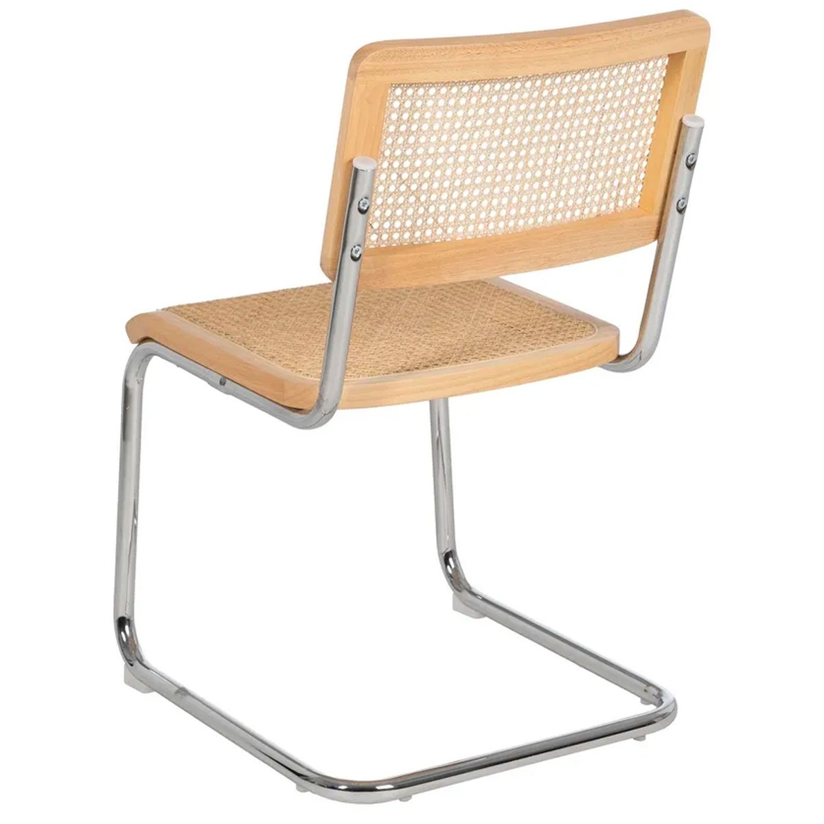 Chaise design bois, cannage osier et métal chromé 46x53x82cm bois, WADIGA