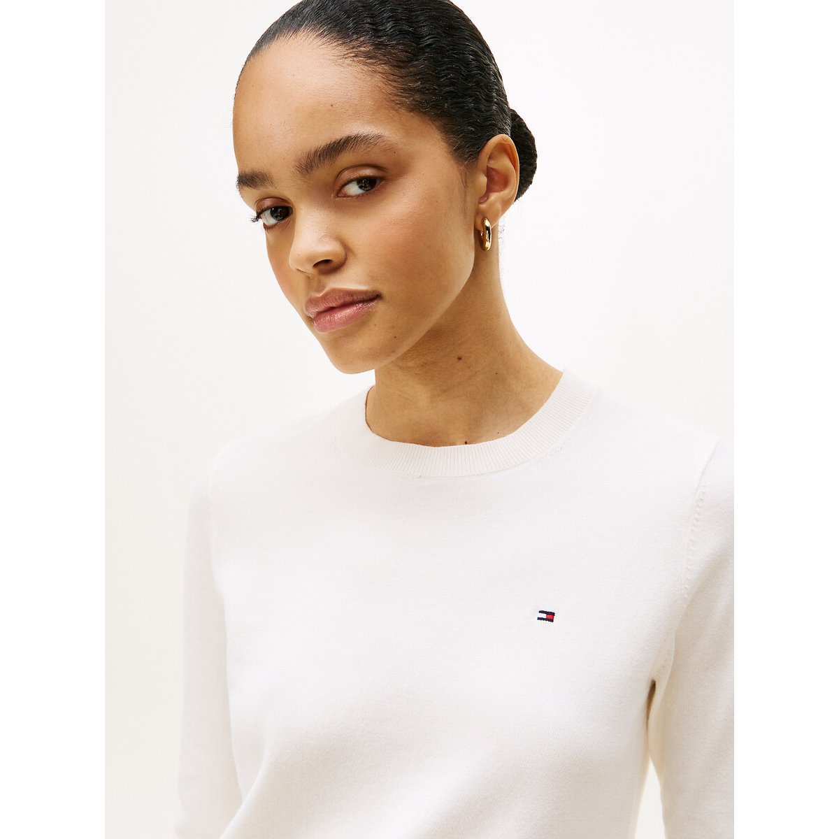 Pull col rond manches longues ivoire, TOMMY HILFIGER
