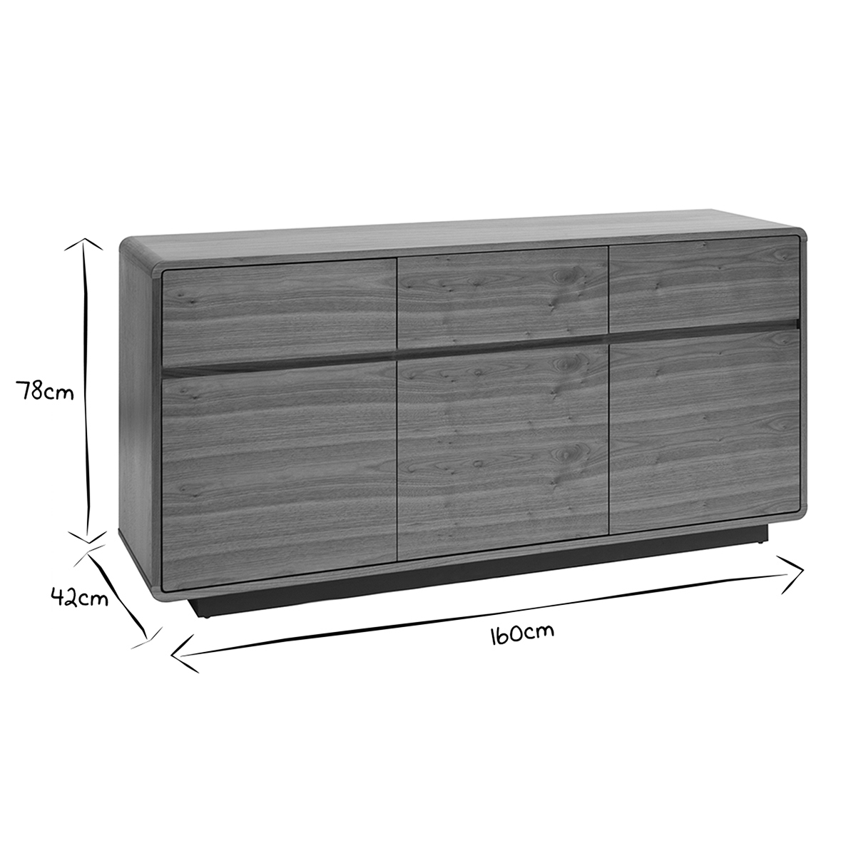 Buffet design en bois foncé noyer 3 portes 3 tiroirs L160 cm JAKO noyer, MILIBOO