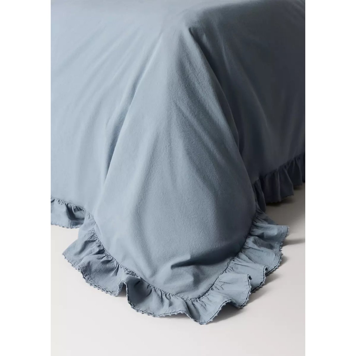 Housse de couette coton lavé volant en voile lit 90 cm bleu, MANGO HOME