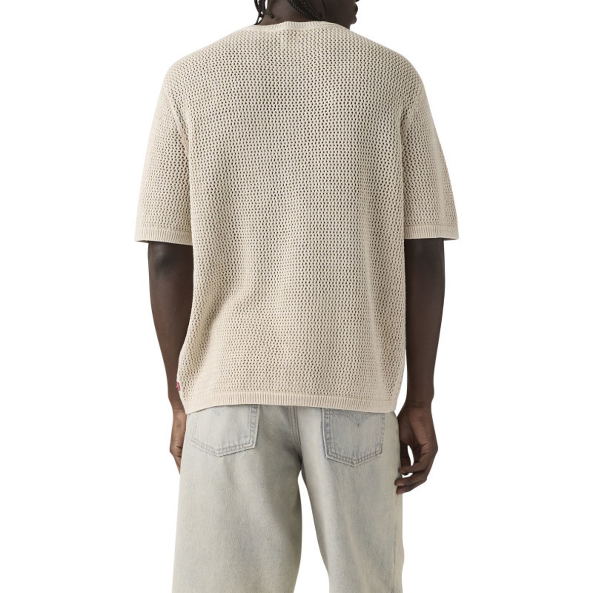 T-shirt en coton écru uni avec une coupe droite et un col rond bord côte beige, LEVI'S