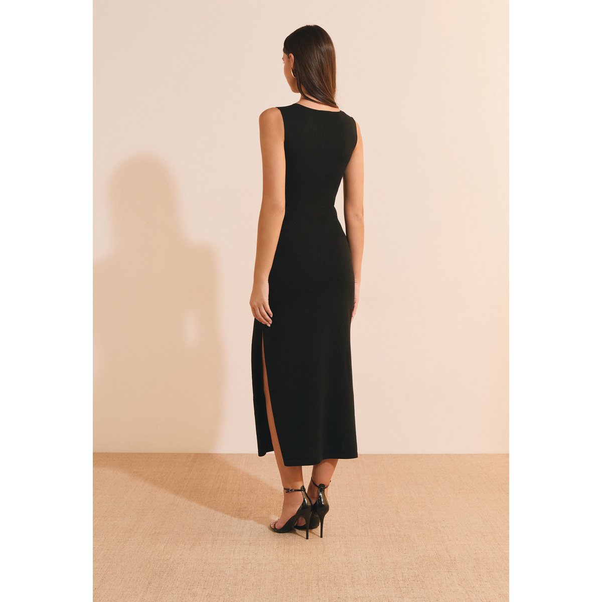 Robe longue ceinturée avec fente sur le côté ROMANO noir, ETAM