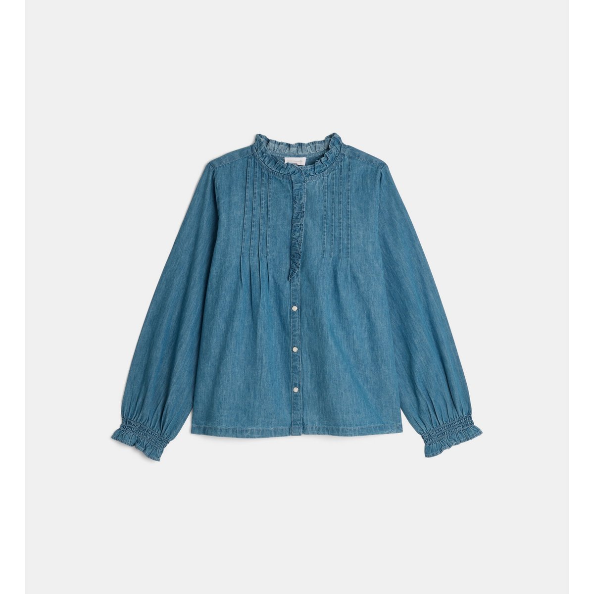 Chemise denim tadele plis plats coton bleu, CADET ROUSSELLE
