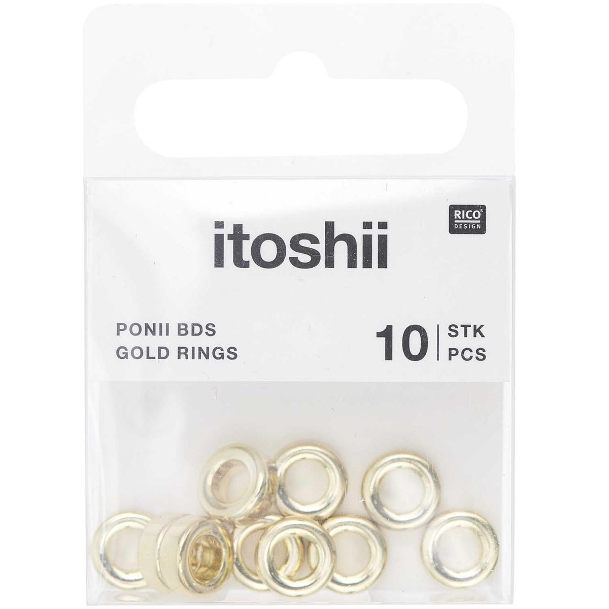 Itoshii pack de 10 perles ponii anneau dore couleur unique, RICO DESIGN