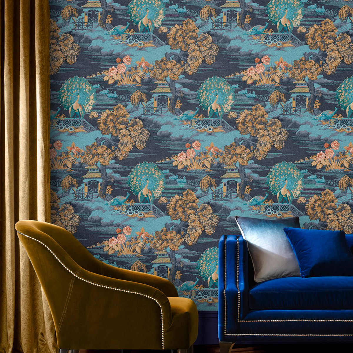 Papier peint Edo Toile bleu, GRAHAM ET BROWN