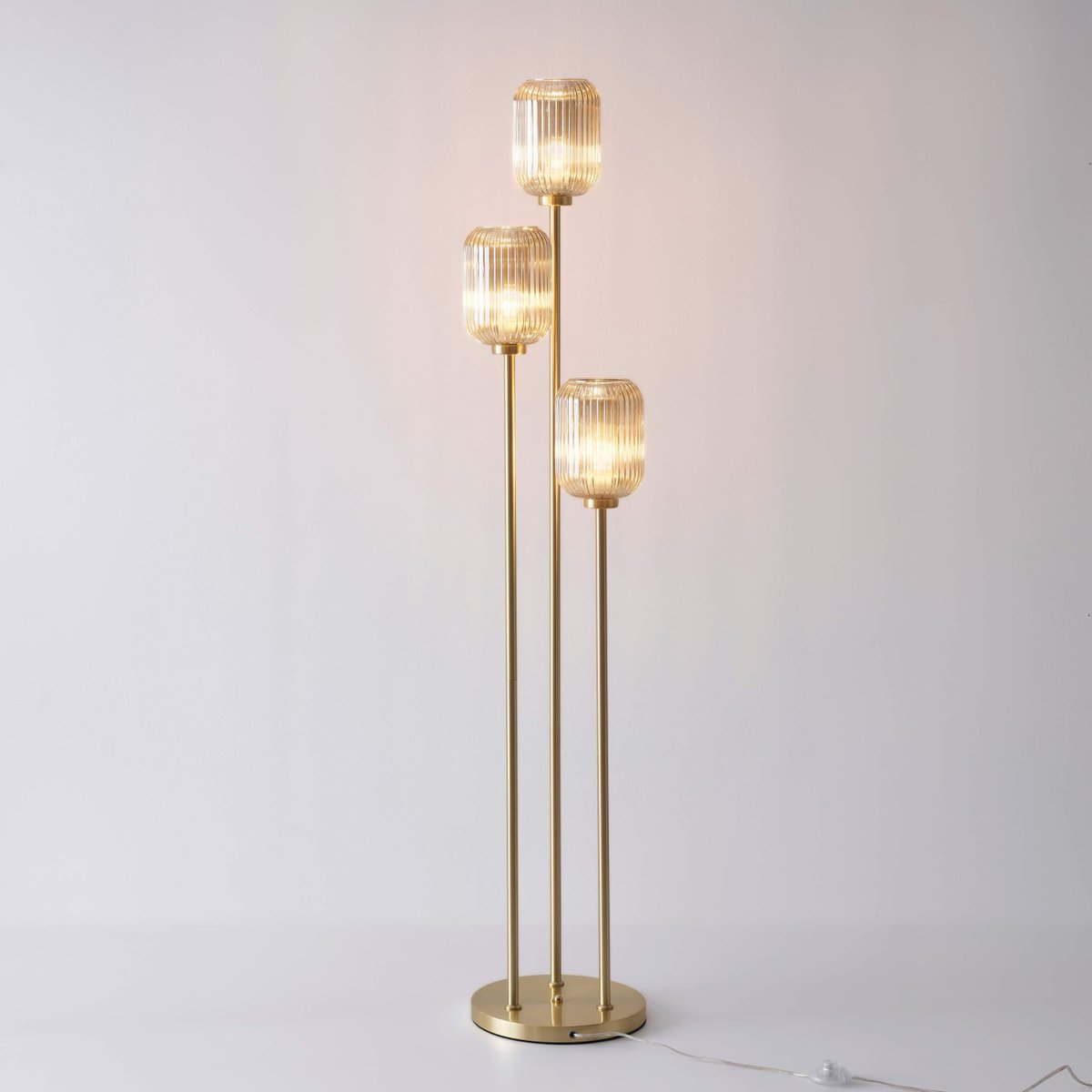 Lampadaire à abat-Jour verre ambré - ROSALIA doré / laiton, KOSILUM
