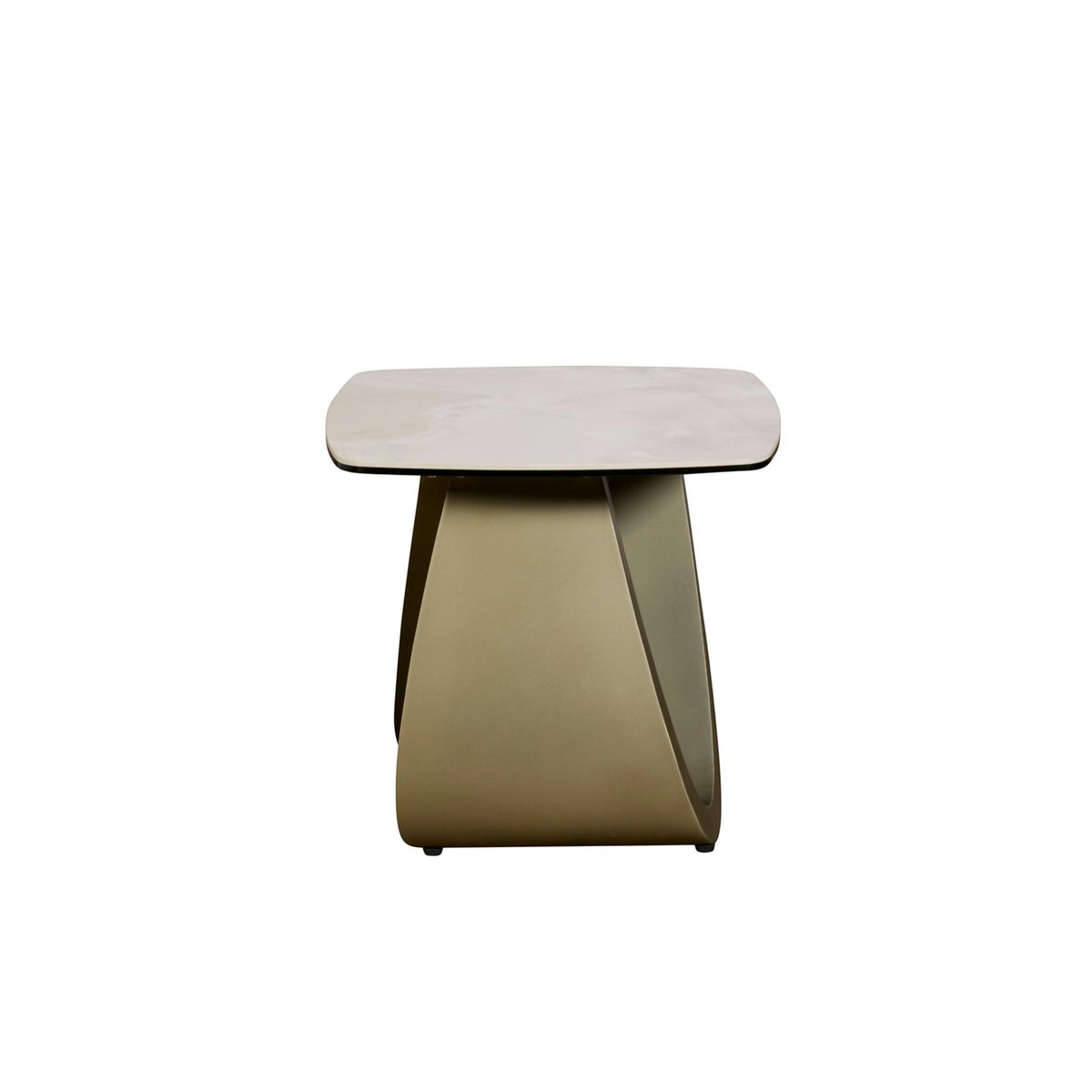 Bout de canapé céramique brillante et pied graphique SYRA beige, PIER IMPORT