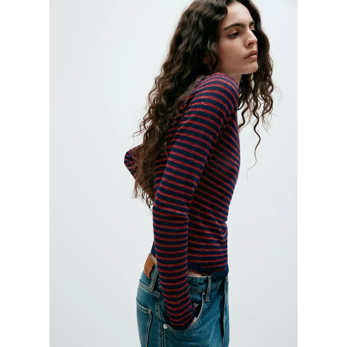 Pull-over à rayures fil textile bleu marine, MANGO