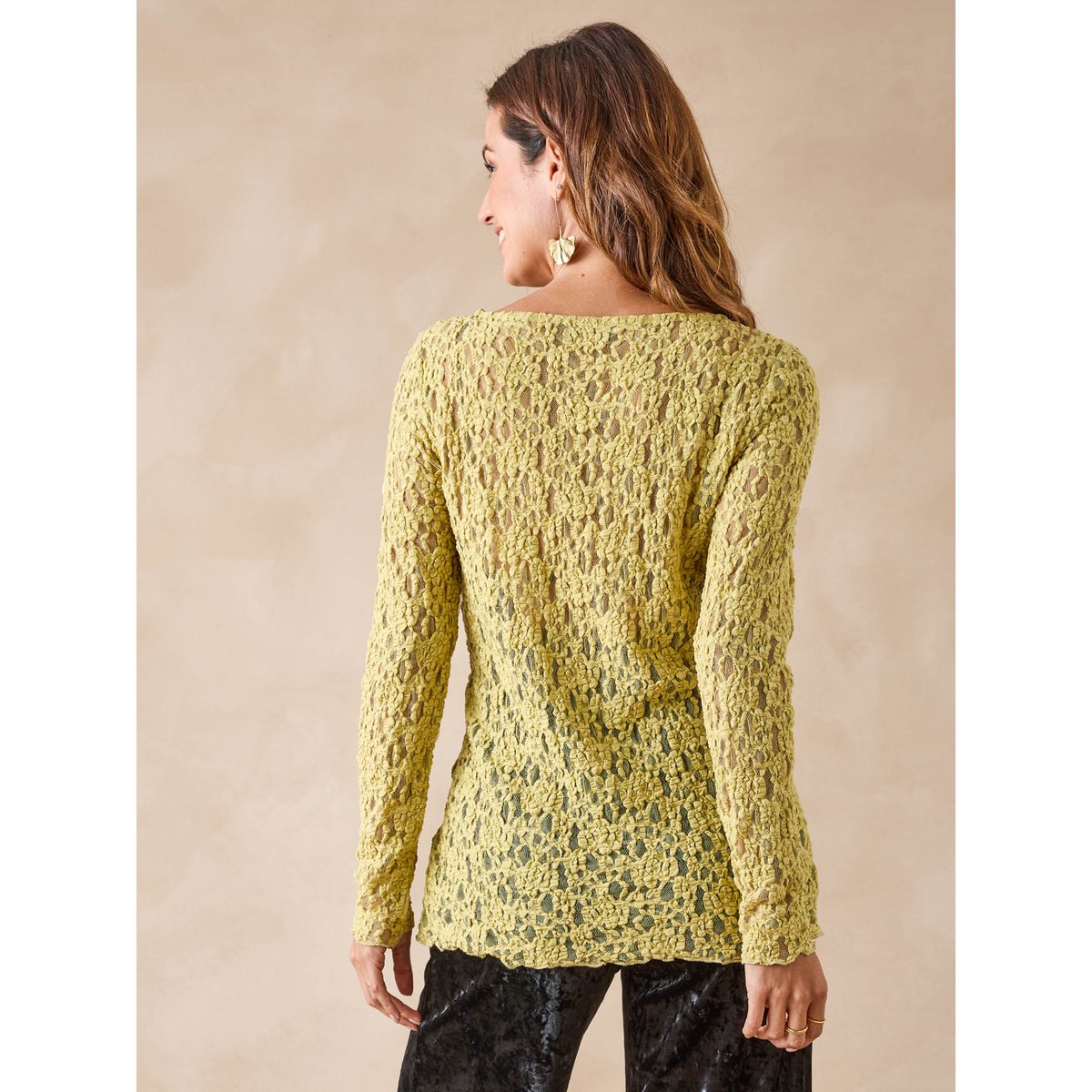 Tee-shirt dentelle manches longues vert, DAXON