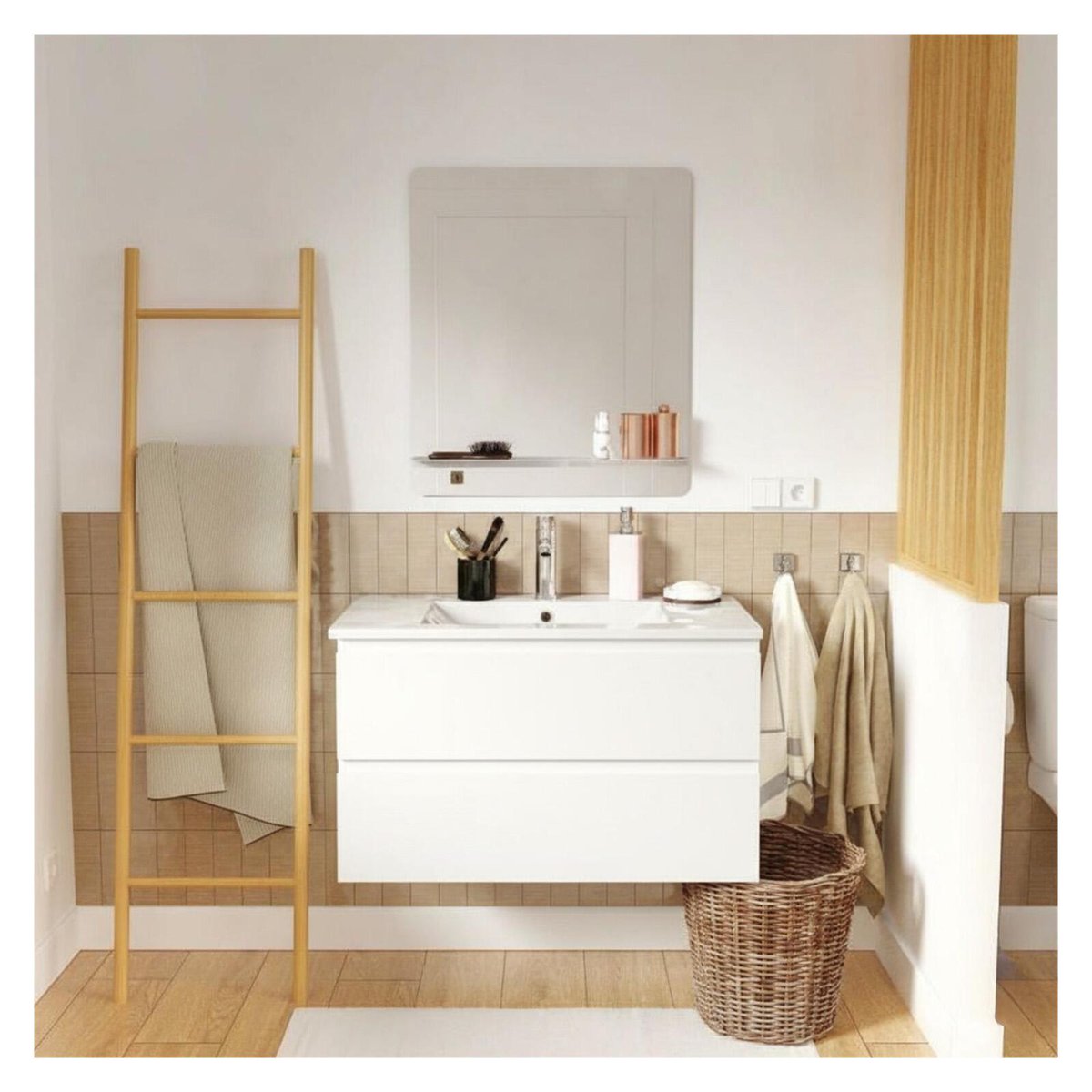 Meuble simple vasque 80 cm SORRENTO blanc satiné, MOB IN
