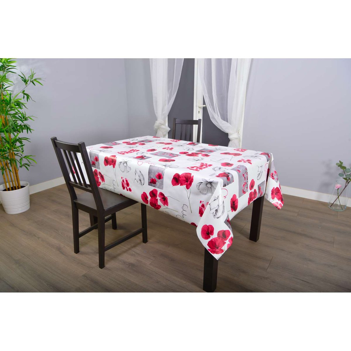 Nappe en toile cirée rectangulaire grand format STOWE rouge, TOILINUX