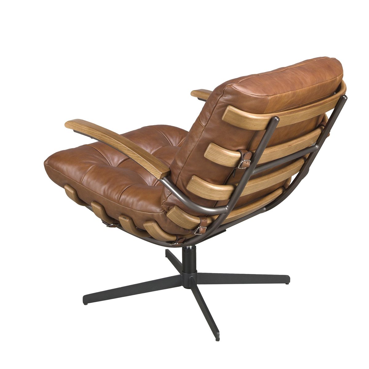 Fauteuil pivotant en cuir et noyer marron foncé | noir, ANGEL CERDA