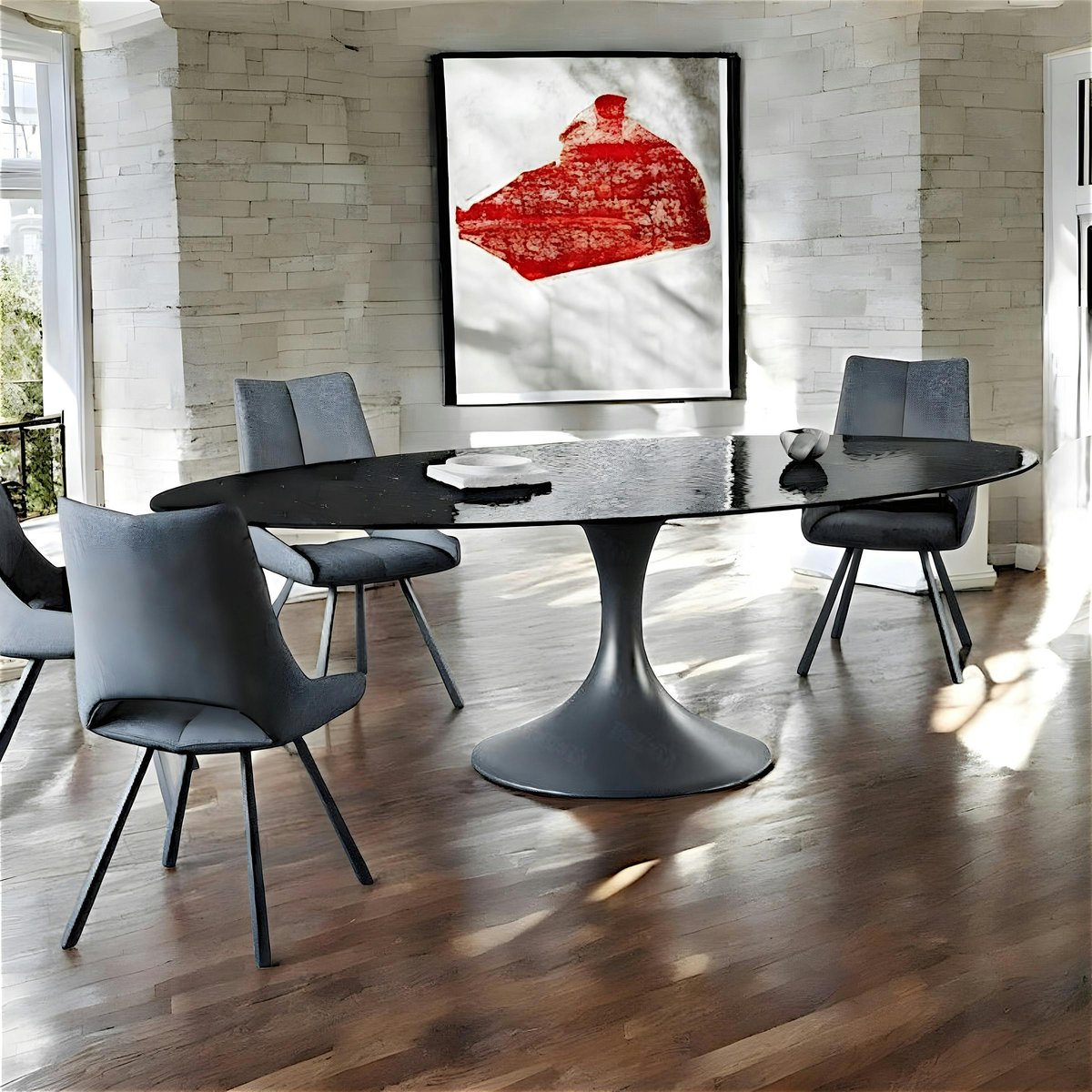 Table à manger noire en verre ondulé forme organique 280 cm LIGURIE noir, PIER IMPORT