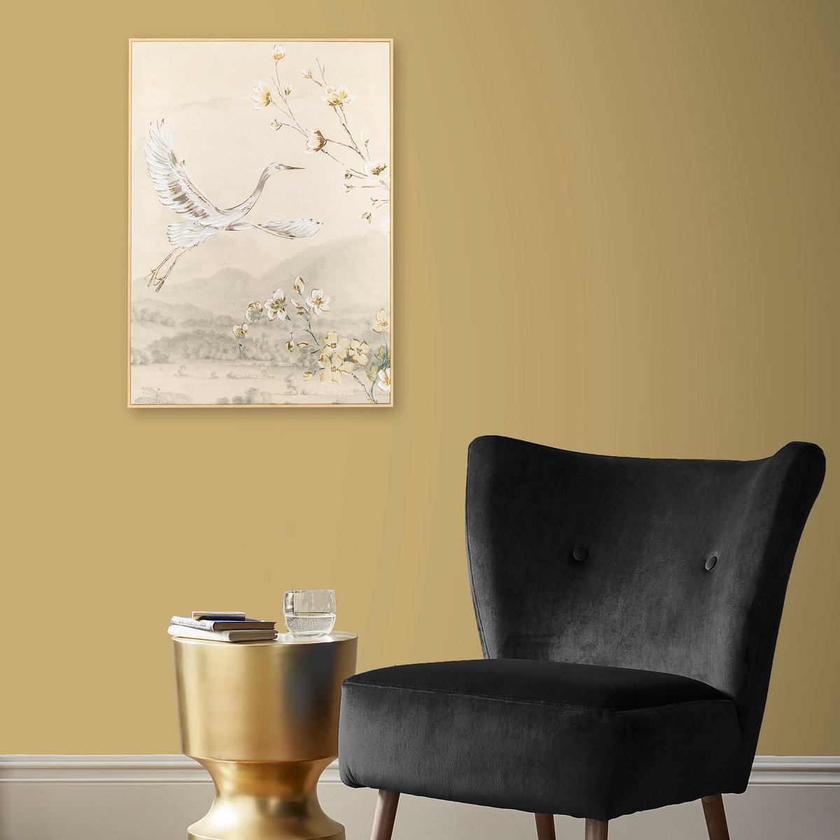 Toile encadrée Grue sauvage beige, doré, ART FOR THE HOME