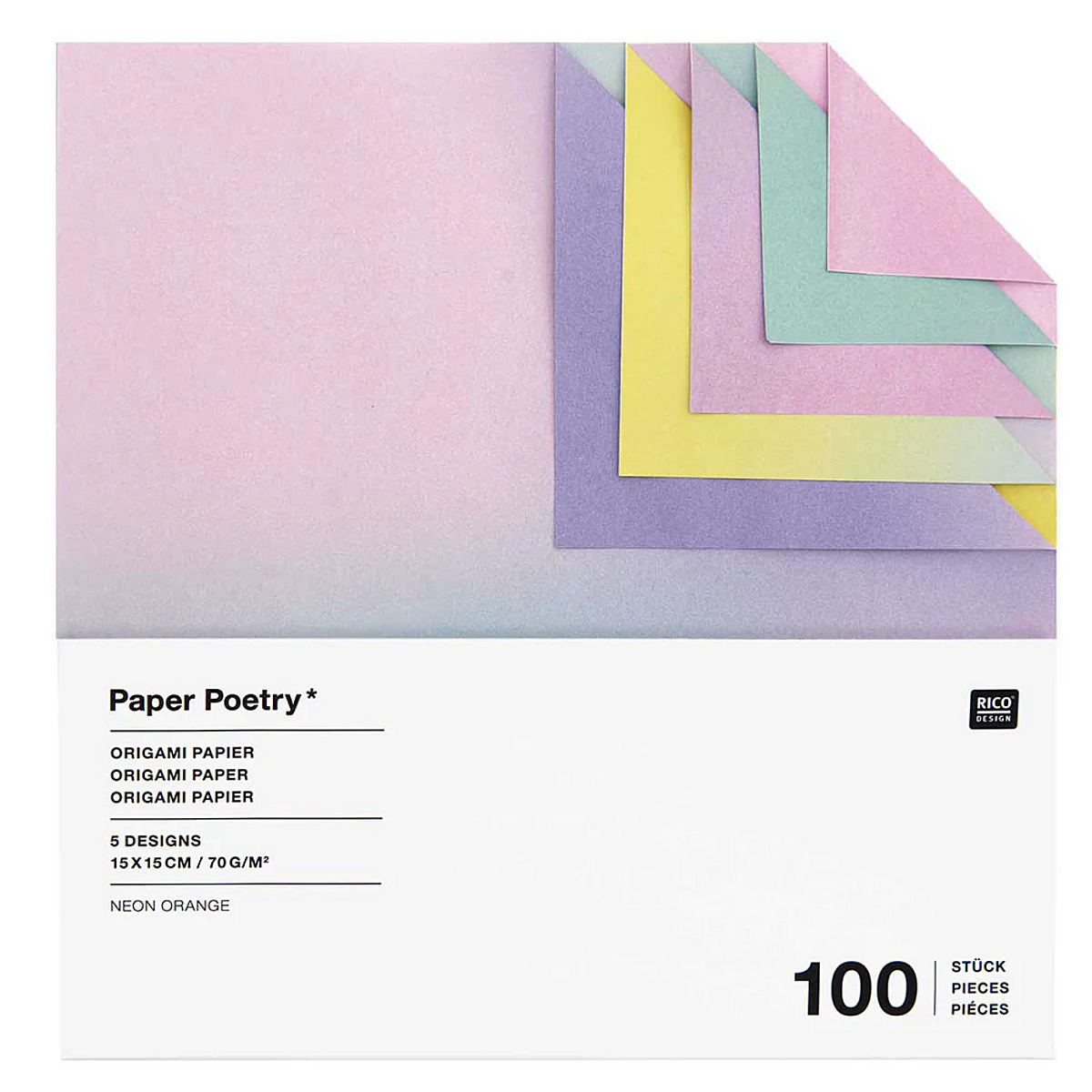 100 Papiers Origami degrades - 5 Designs couleur unique, RICO DESIGN