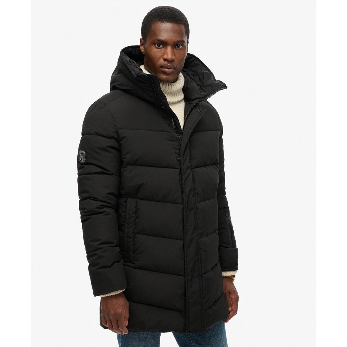 Parka rembourrée à chevrons City noir, SUPERDRY