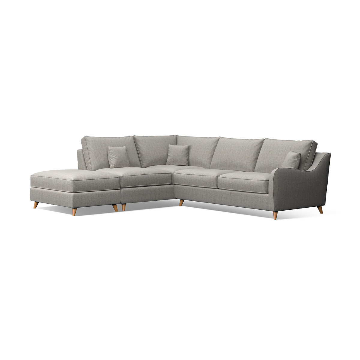 Amelia Tonal Basket Weave Corner Sofa & Footstool Set with Light Wood Legs (Left Facing) zinc, ÉDITÉ