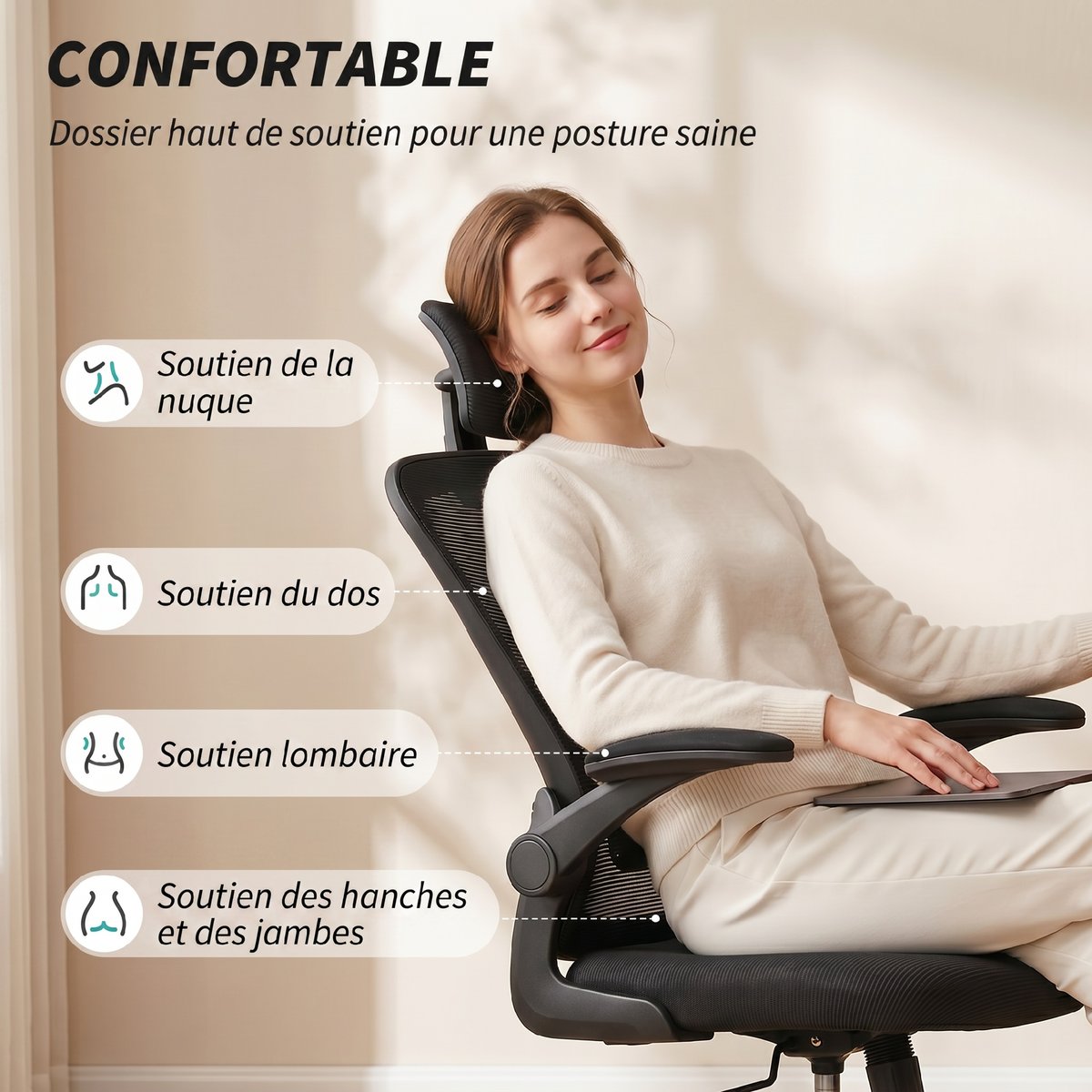 Chaise de bureau Maille Noir noir, HOMCOM