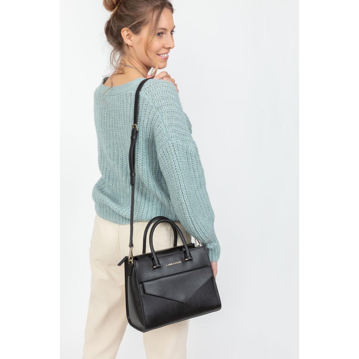 Sac à main SAFFIANO SIGNATURE noir, LANCASTER