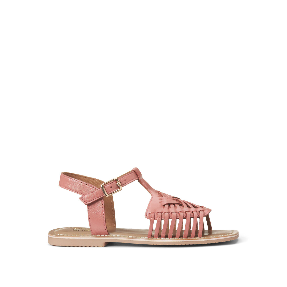 Leather Square Toe Sandals pink, LA REDOUTE COLLECTIONS