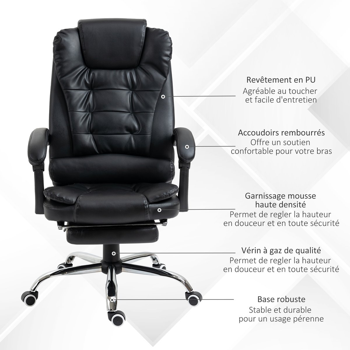 Fauteuil De Bureau Manager Inclinable Avec Repose-pied Noir noir, HOMCOM