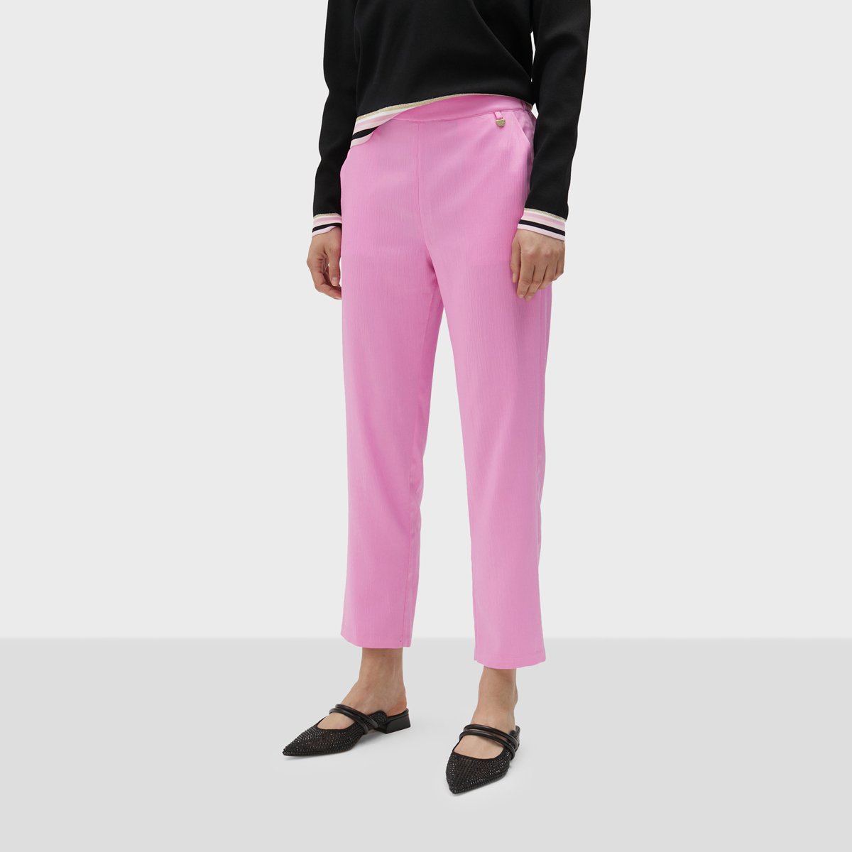 Pantalon droit longueur cheville à taille élastiquée rose, LOLA CASADEMUNT