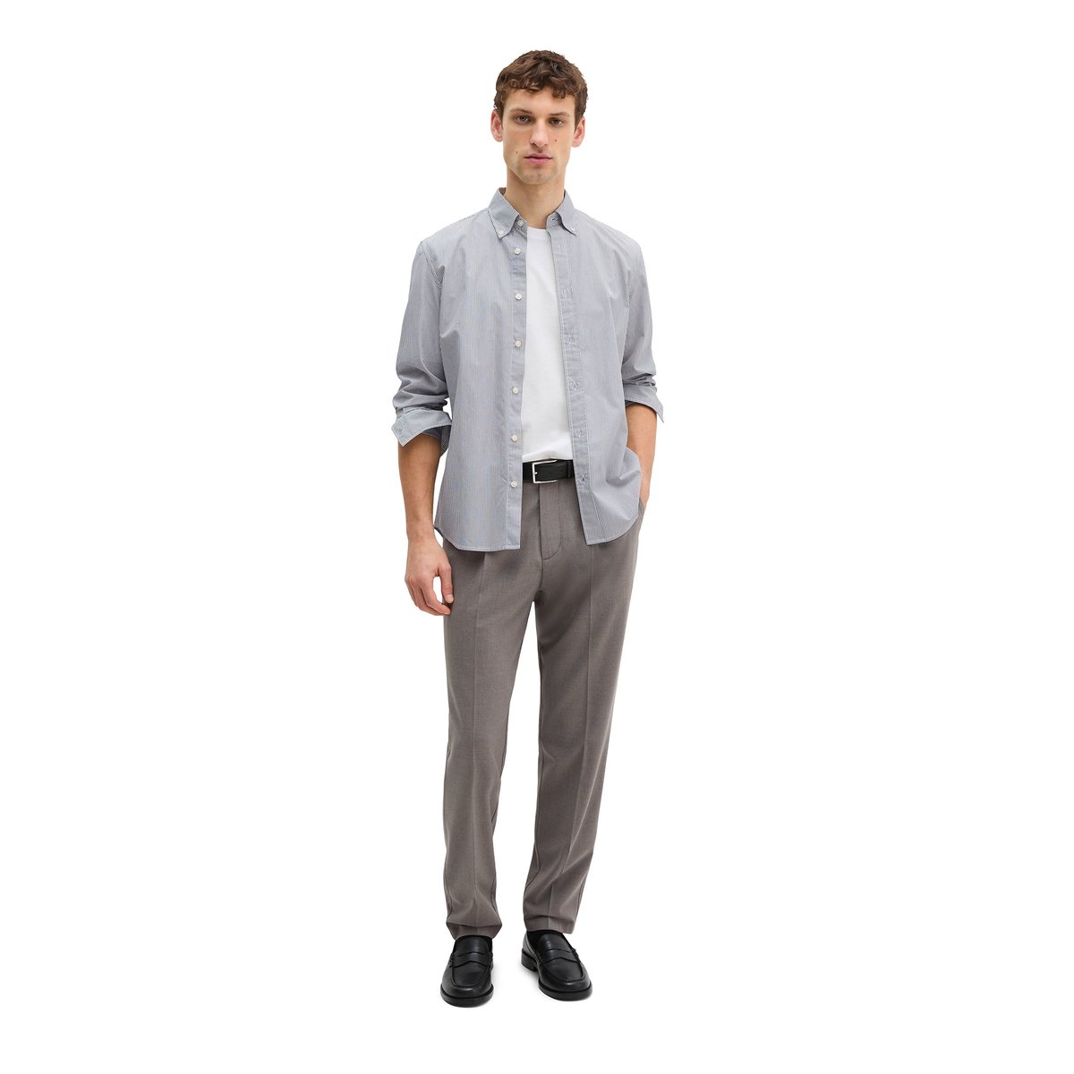 Chemise regular en popeline de coton bio gris, MARC O'POLO