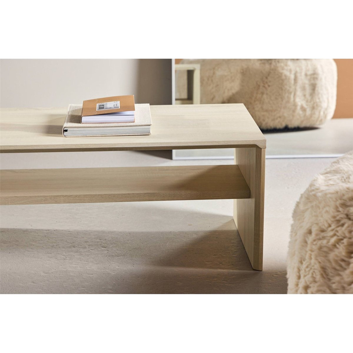 Table basse rectangulaire avec rangement LORREN chêne blanchi, RECOLLECTION