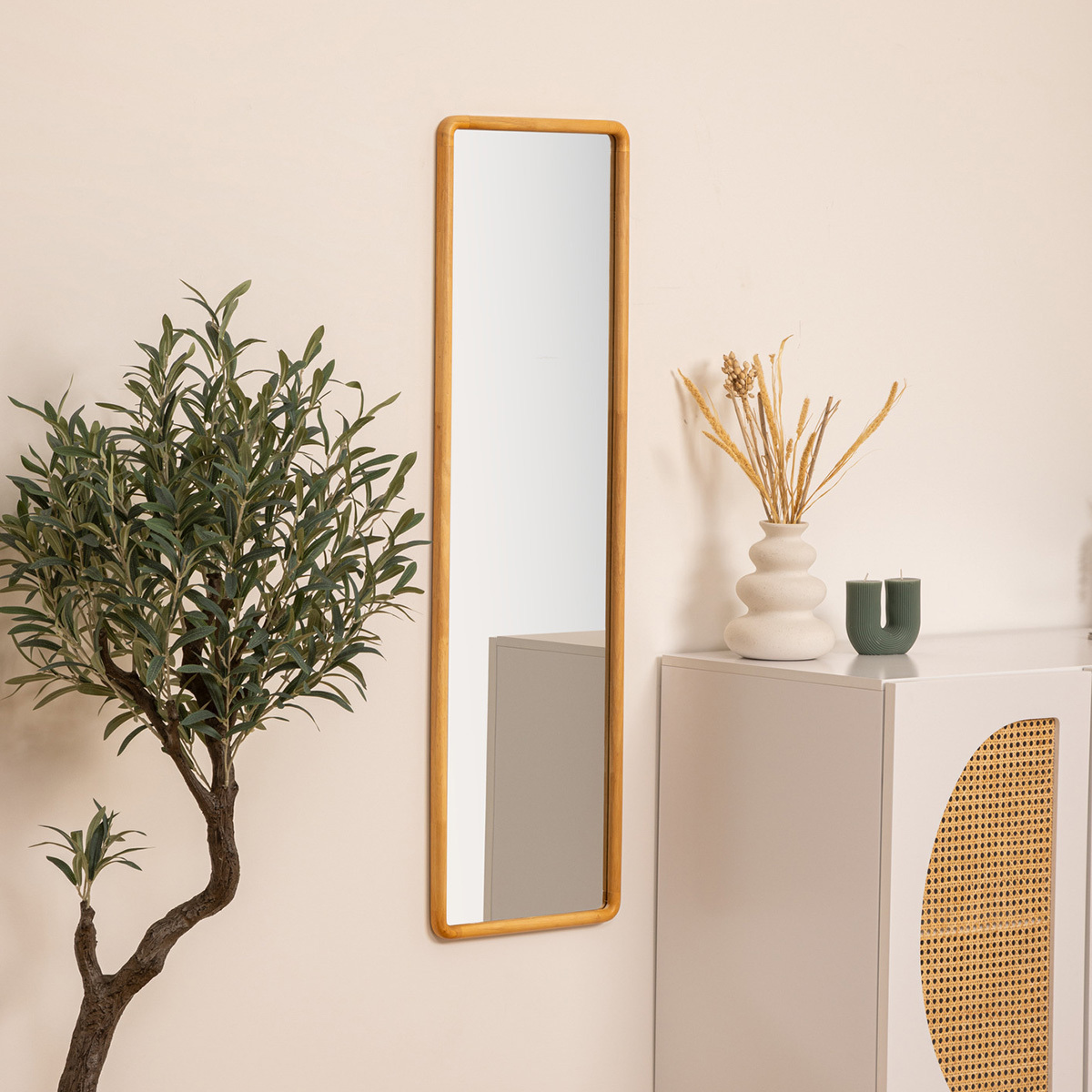 Miroir rectangulaire 116x35cm cadre bois d'hévéa KIM marron, ATMOSPHERA