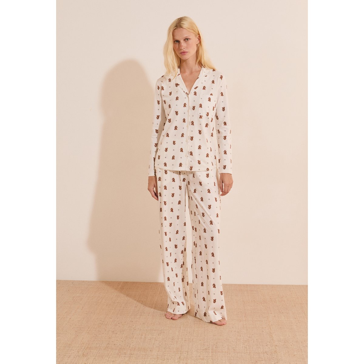 Pantalon de pyjama à motifs chiens en coton RUBY ecru, ETAM