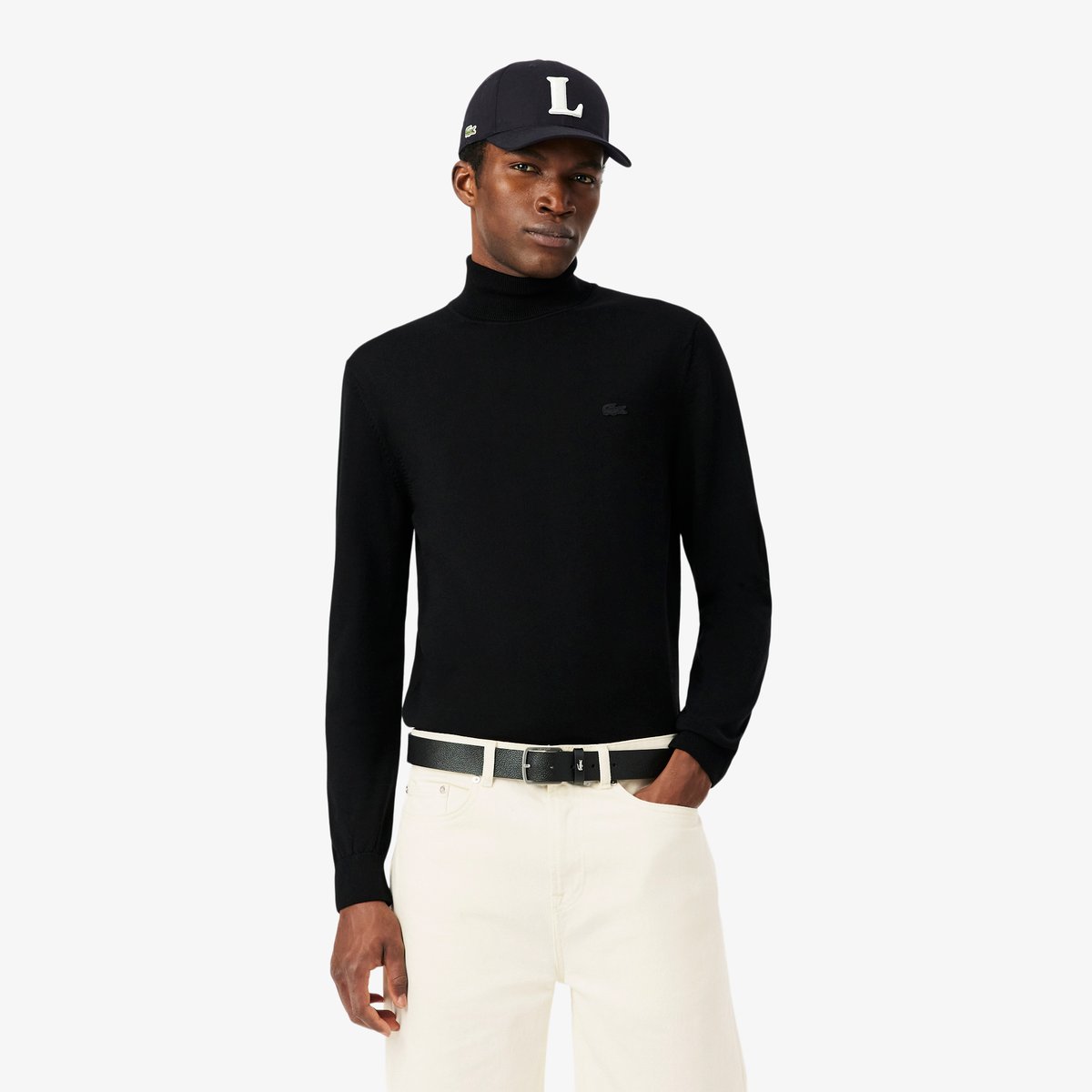 Pull en laine mérinos col roulé noir-031, LACOSTE