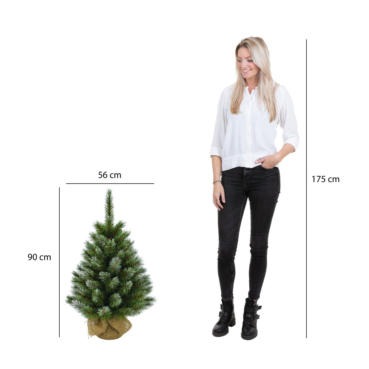 Sapin de Noël artificiel enneigé dans un sac en jute H90 cm PITTSBURGH vert, TRIUMPH TREE